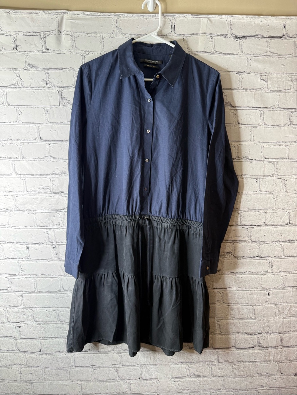 Scotch and soda Button-Front Navy and Black Tiered Shirt Dress size medium